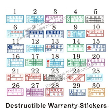 High Quality Printing Destructible Warranty Stickers 